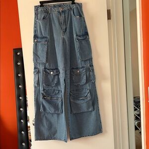 Trendy Blue Cargo Jeans Never Worn! Size 13/32 Super Cute